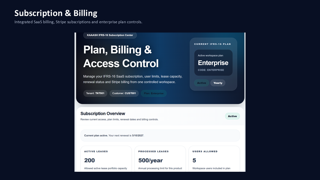 KAAASH subscription and billing dashboard